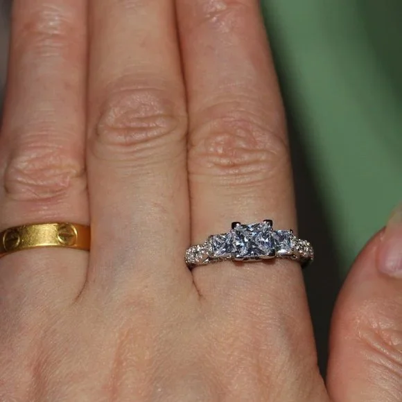 NEW Princess Cut Diamond Past Present Future Ring - Picture 7 of 9